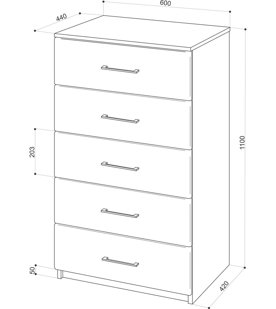 размер комода с выдвижными ящиками